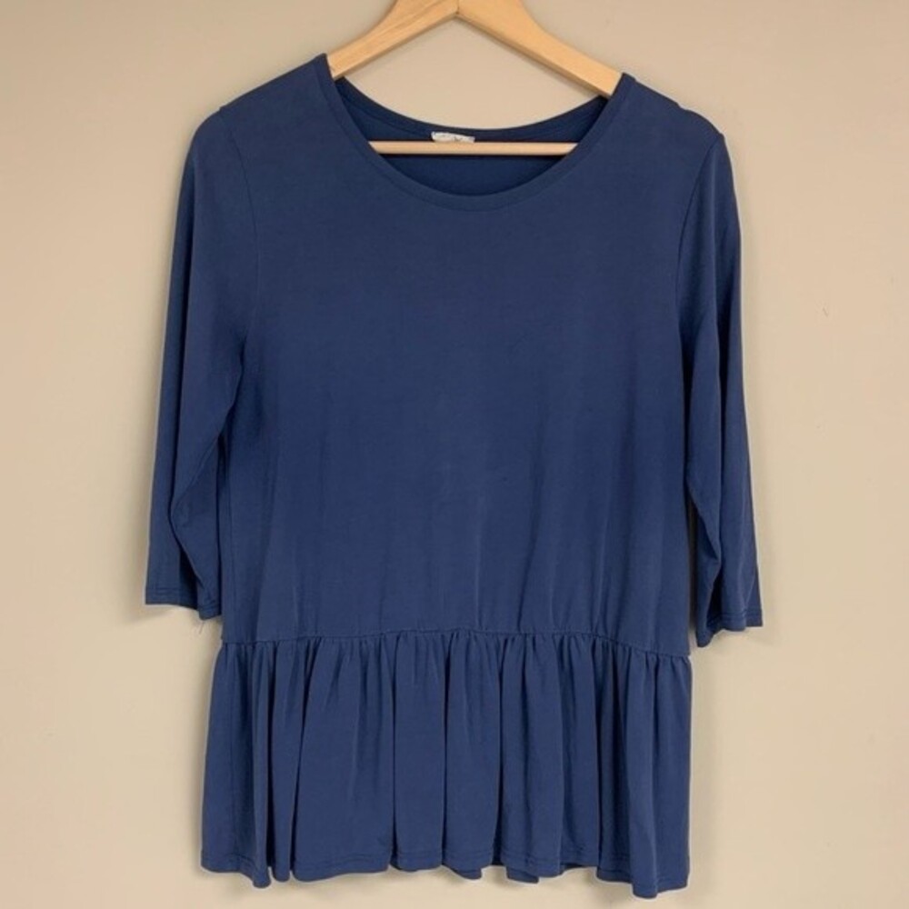 Les Amis Blue Peplum Blouse Women’s Large Flowy Loose Nautical Beachy Shirt Top
